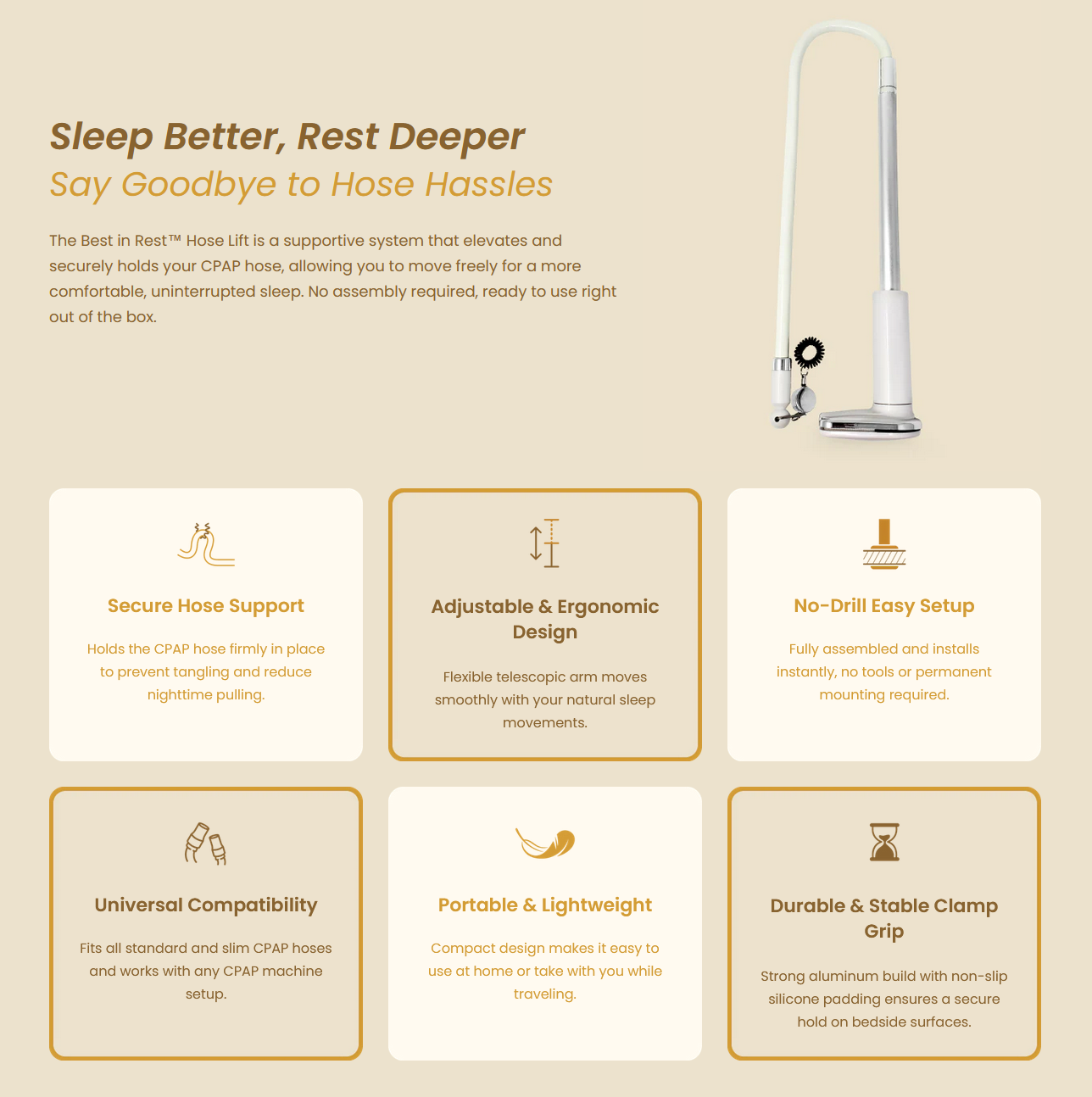 Best in Rest Adjustable CPAP Hose Lift