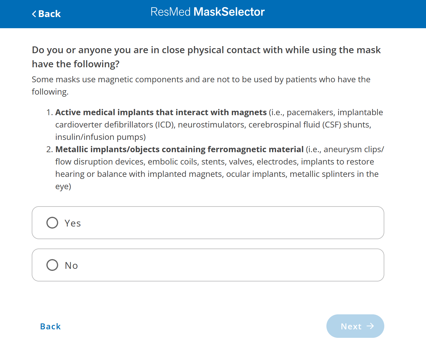 ResMed Mask Selector Tool