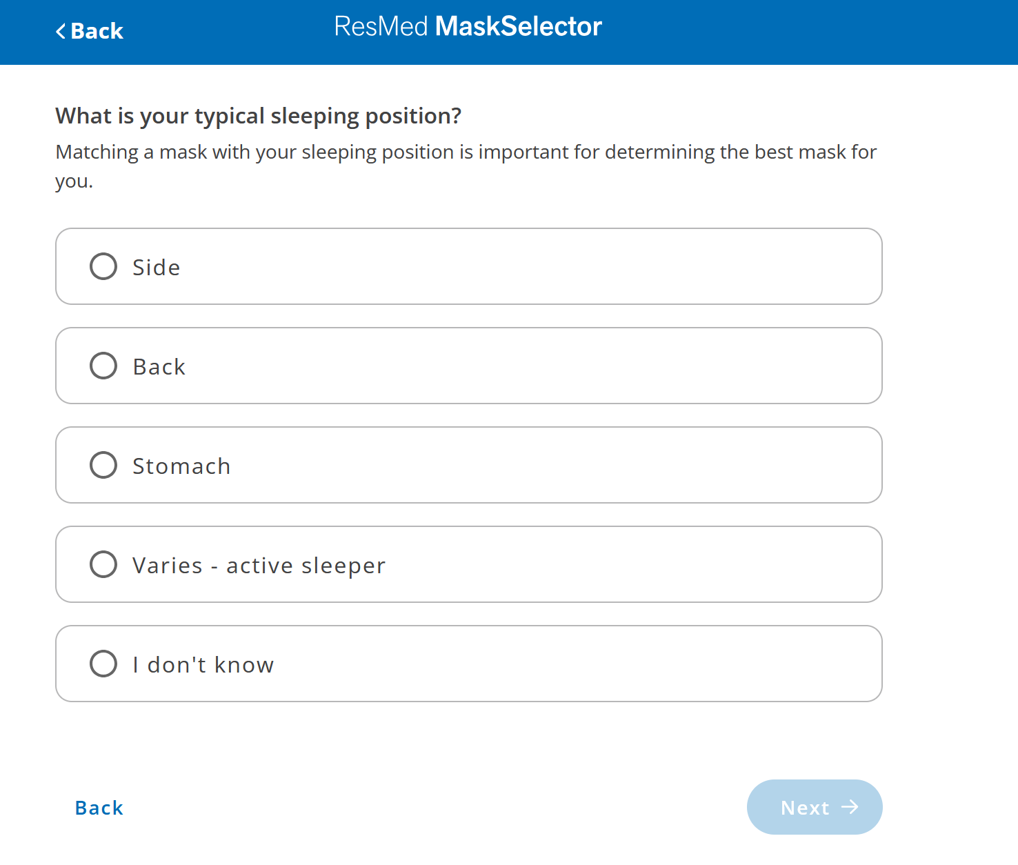 ResMed Mask Selector Tool