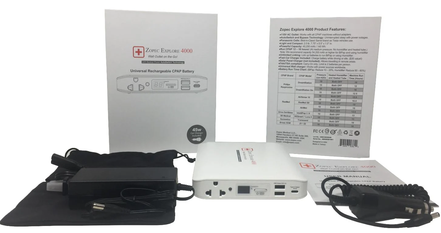 Explorez la batterie de voyage CPAP/BiPAP 4000 (jusqu'à 2 nuits)