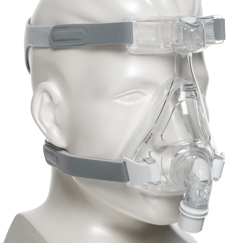 Système complet de protection faciale Respironics Amara avec harnais et coussin en silicone